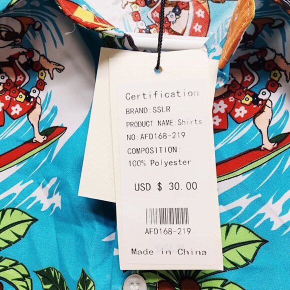 Mens Hawaiian Shirt Santa Reindeer  Short Sleeve Blue Tropical Design Size L - Picture 3 of 8